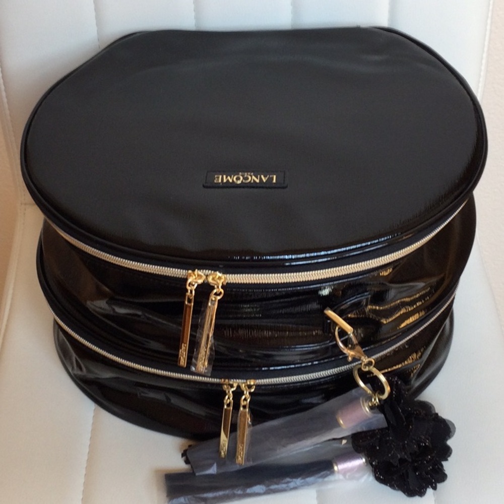 NWOT (2) Lancôme Large Black Cosmetic  Women's Travel Case Bag